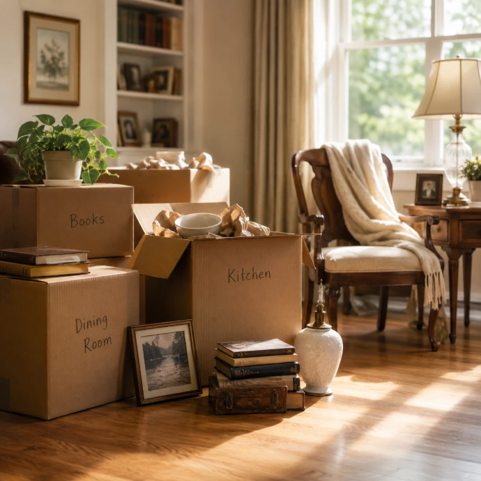 Estate cleanout with organized boxes serving Campbell Hall NY, Orange County, Dutchess County, Ulster County, Bergen County, Hudson Valley, Northern New Jersey, Sussex County, Connecticut, Fairfield County, Litchfield Hills, Rockland County, Westchester County