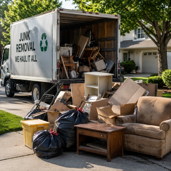 Junk removal truck loaded with household items near Chester NY, Orange County, Dutchess County, Ulster County, Bergen County, Hudson Valley, Northern New Jersey, Sussex County, Connecticut, Fairfield County, Litchfield Hills, Rockland County, Westchester County