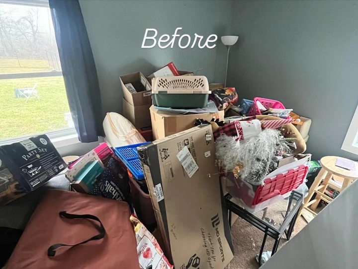 Cluttered room before estate cleanout and hoarder cleanout service serving Orange County, Dutchess County, Ulster County, Bergen County, Hudson Valley, Northern New Jersey, Sussex County, Connecticut, Fairfield County, Litchfield Hills, Rockland County, Westchester County